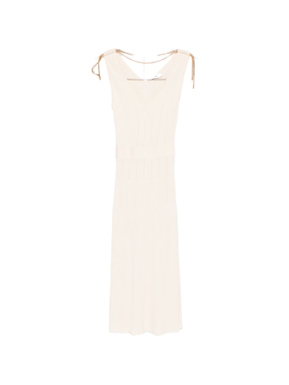 Elisabetta Franchi Ribbed Knit V-Neck Dress — Beige