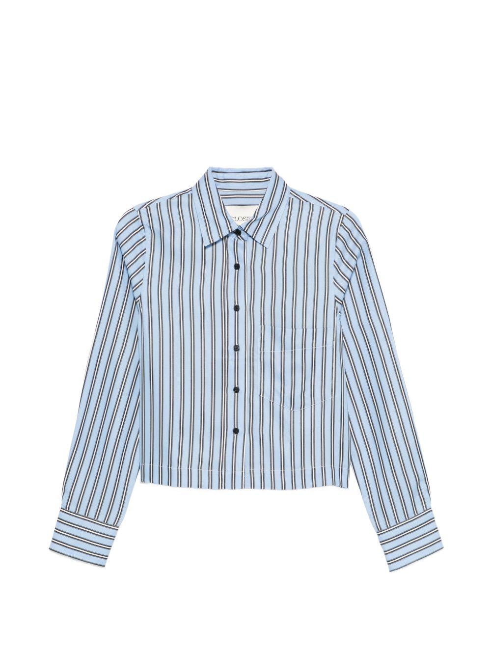 Closed Blue Striped Cropped Shirt — Blue