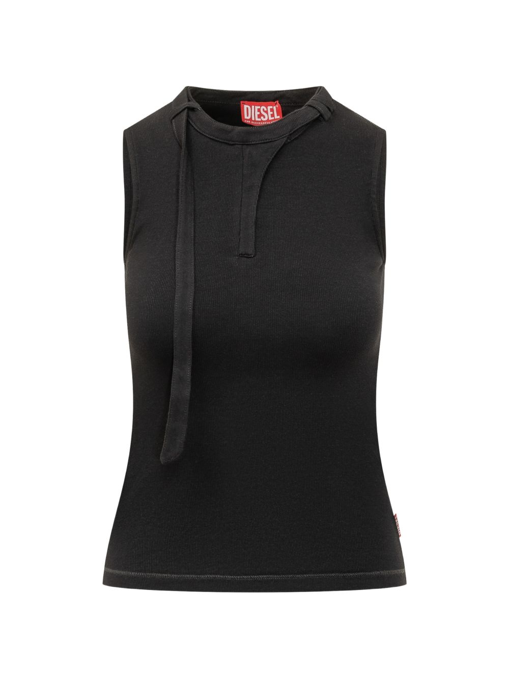 Diesel Ribbed Knit Tie Detail Tank Top — Black