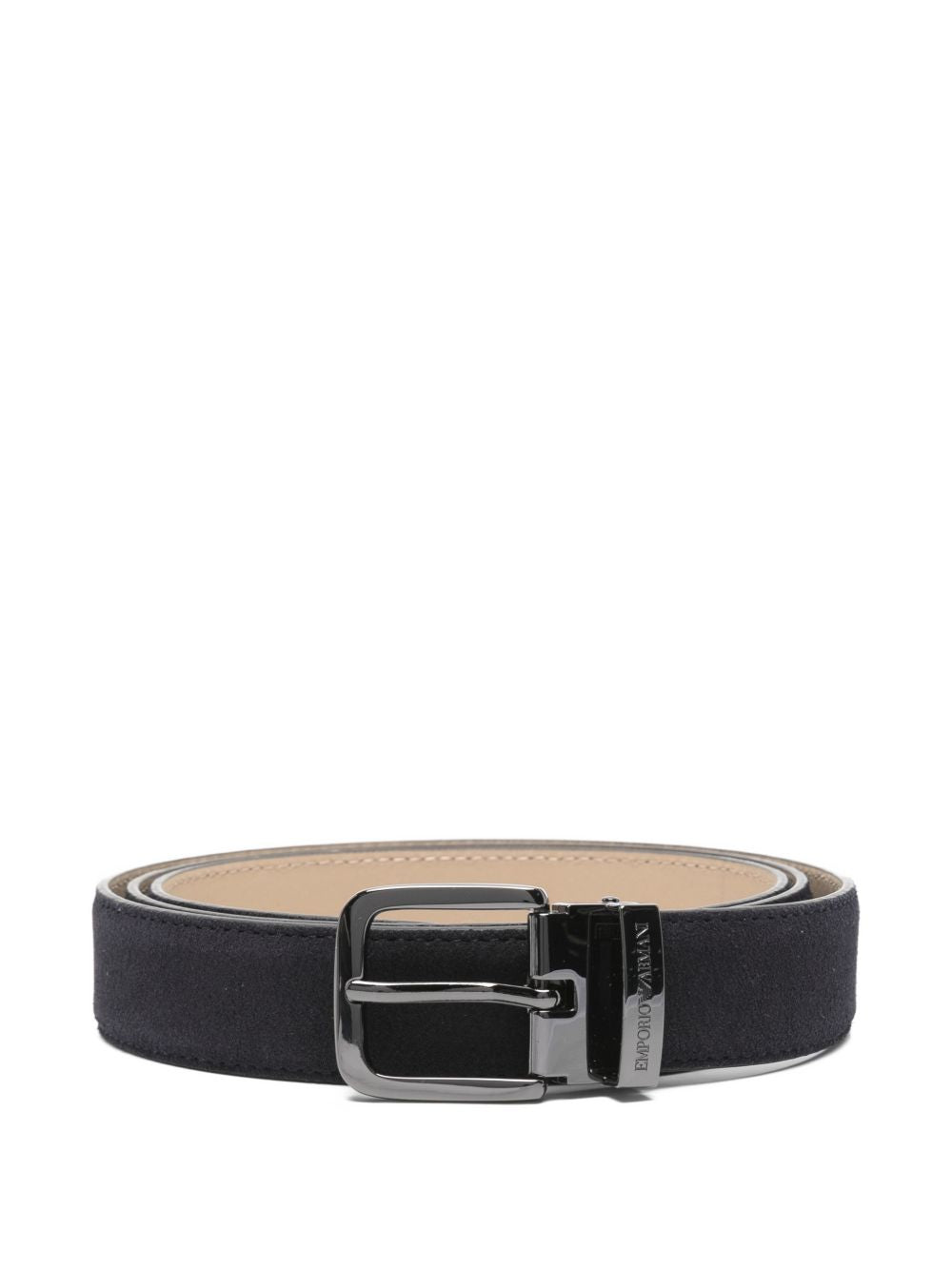 EMPORIO ARMANI EXCLUSIVE Suede Leather with Logo Detail Belt — Navy