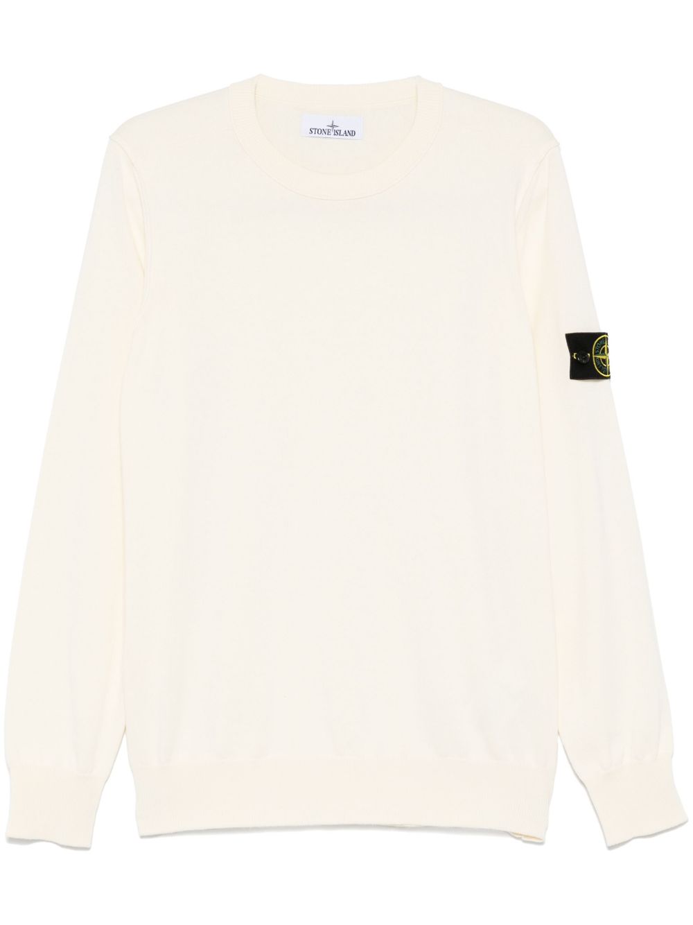 Stone Island Logo-Patch Cotton Crewneck Sweater — Cream
