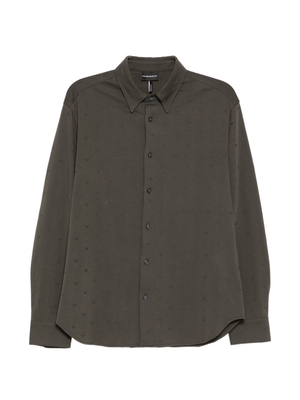 Emporio Armani Logo Jacquard Cotton Shirt — Olive