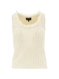 Emporio Armani Frayed-Trim Cotton-Blend Tank Top — Ivory