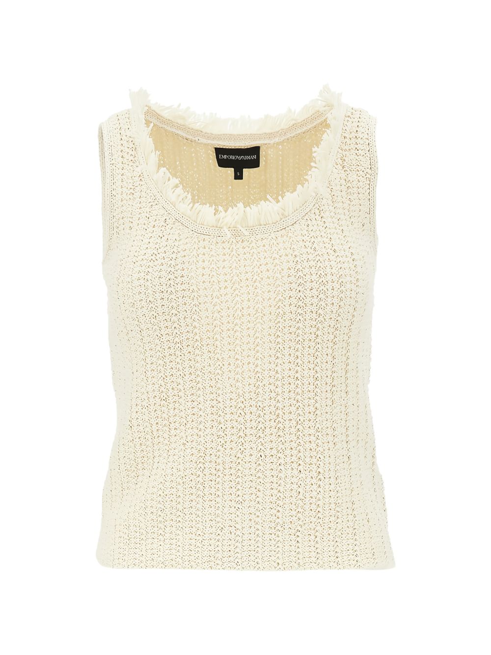 Emporio Armani Frayed-Trim Cotton-Blend Tank Top — Ivory
