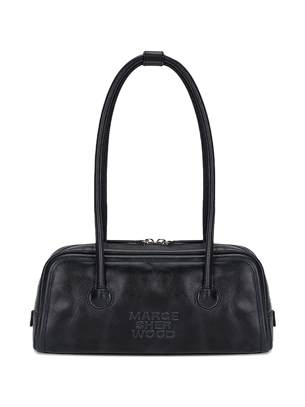 MARGESHERWOOD Embossed Logo Leather Shoulder Bag — Black