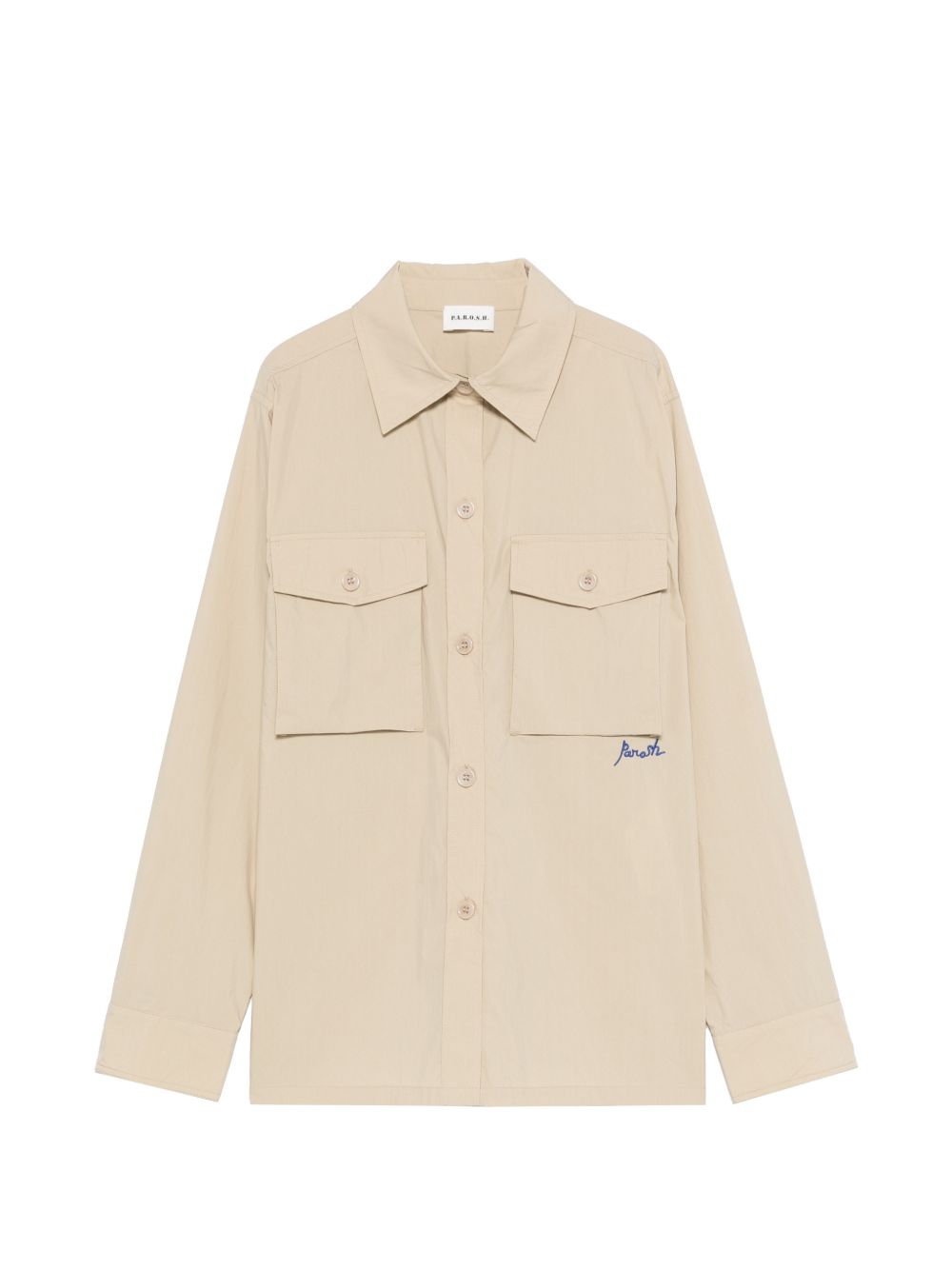 Parosh Nylon-Cotton Point Collar Shirt — Beige