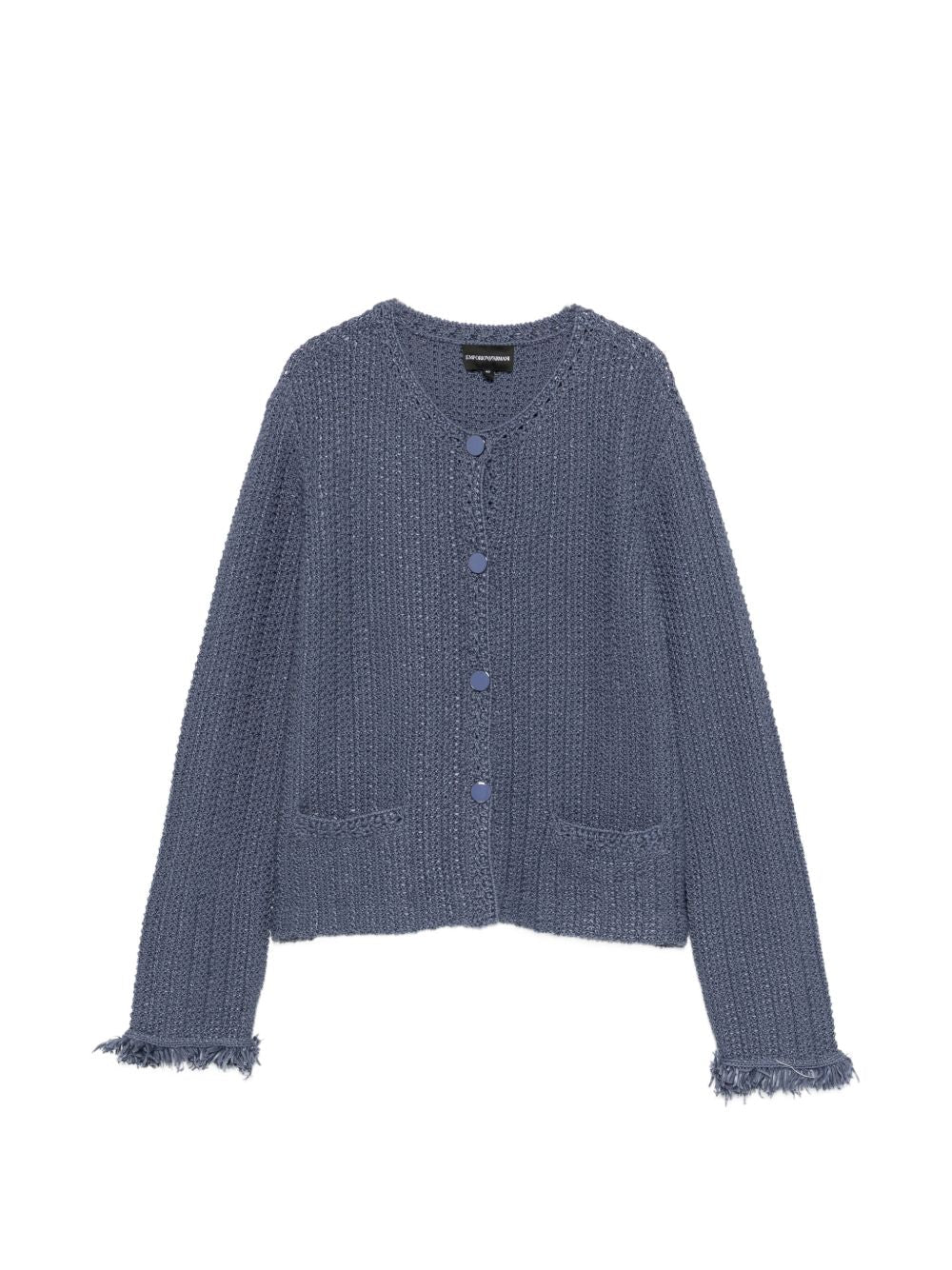 Emporio Armani Cotton-Blend Fringed Blazer — Blue