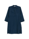 ARCHIVIO '67 Linen V-Neck with Side Slits Dress — Navy