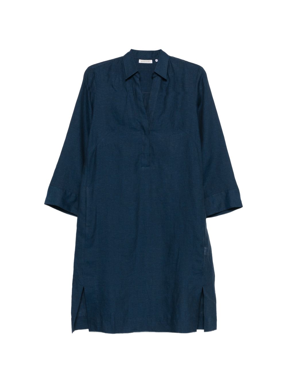 ARCHIVIO '67 Linen V-Neck with Side Slits Dress — Navy