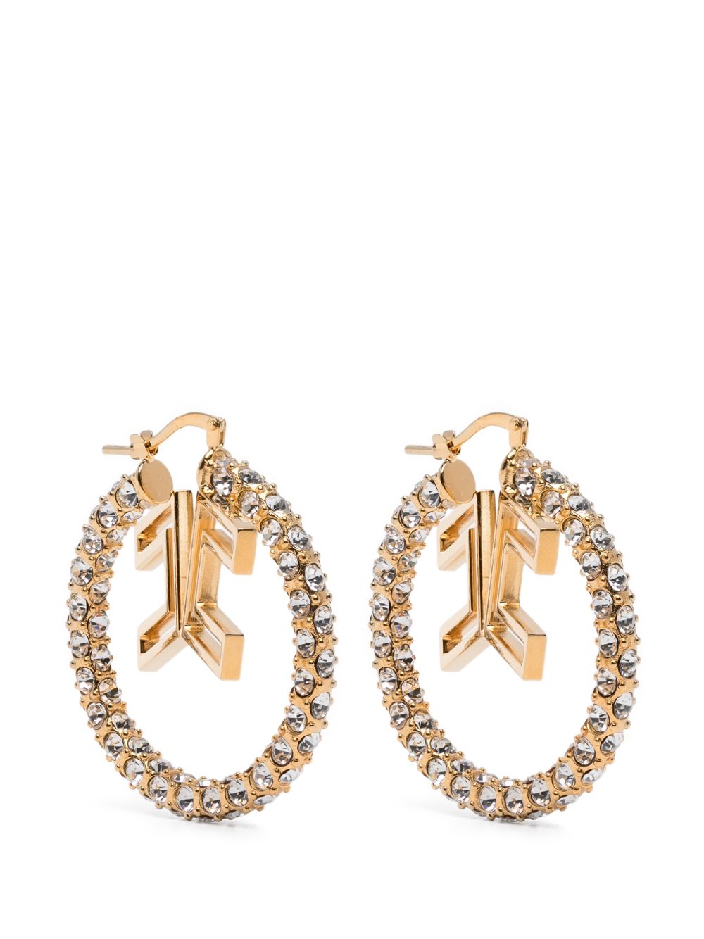 Elisabetta Franchi Crystal-Embellished Logo Hoop Earrings — Gold