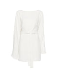 Parosh Belted Boat Neck Dress — Ivory