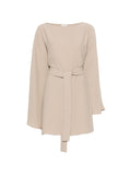 Parosh Belted Boatneck Dress — Beige