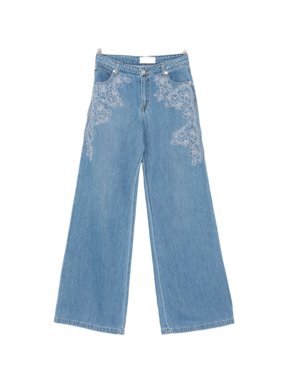 Ermanno Firenze Floral-Embroidered Denim Jeans — Light Blue