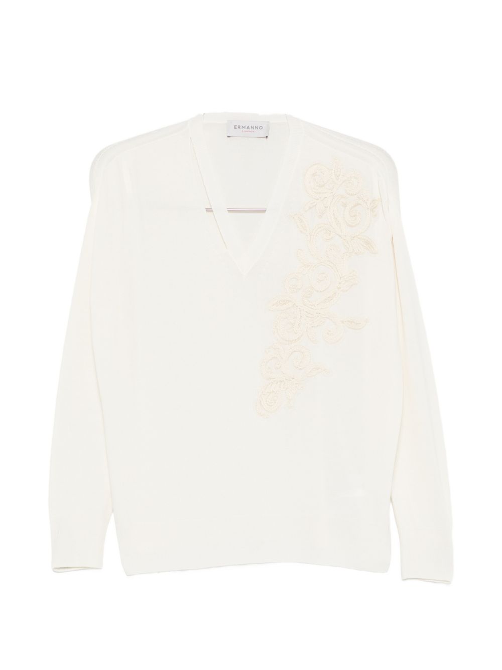 Ermanno Firenze Embroidered Cotton Sweater — White