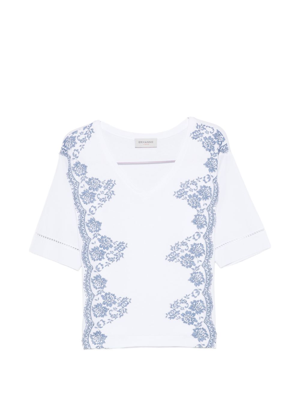 Ermanno Firenze Floral-Embroidered Cotton T-shirt — White
