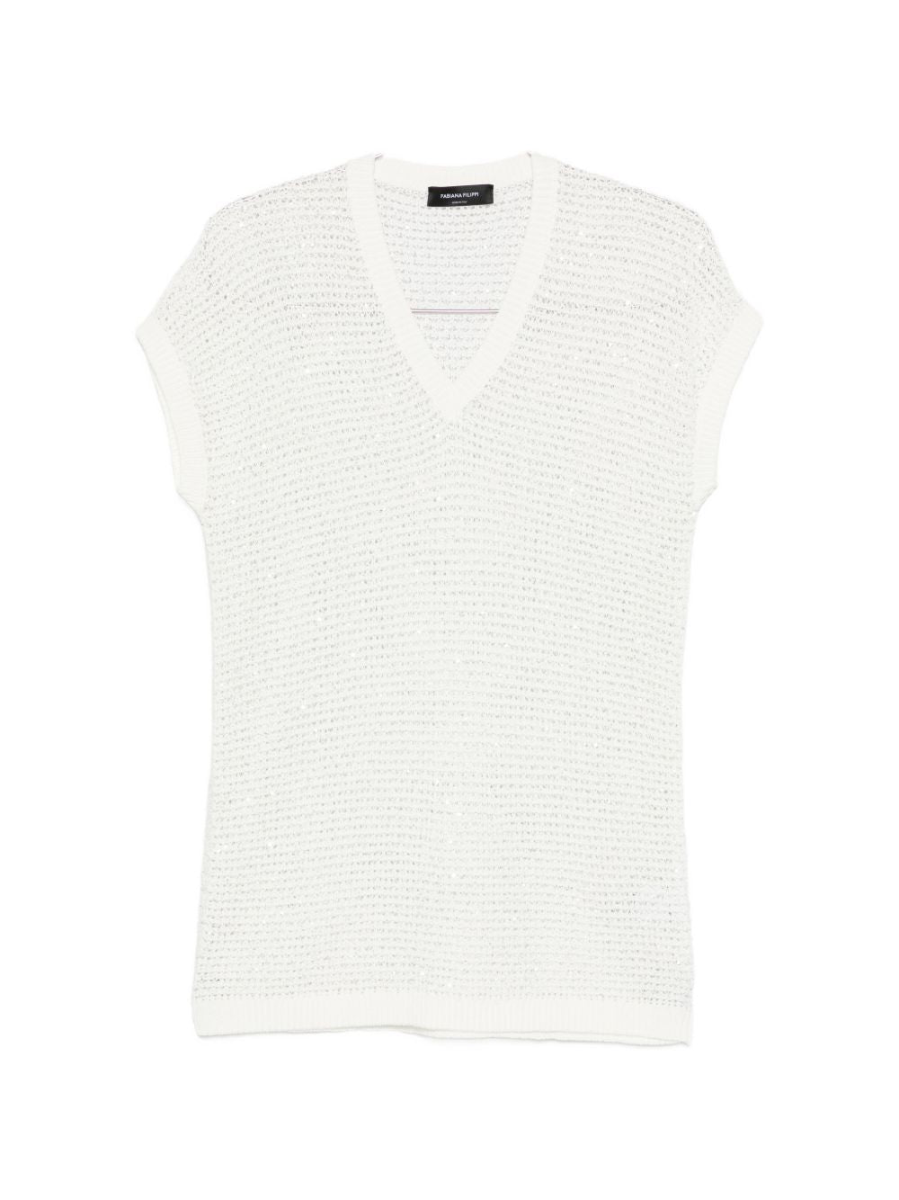 Fabiana Filippi Sequin-Embellished Openwork Blouse — White