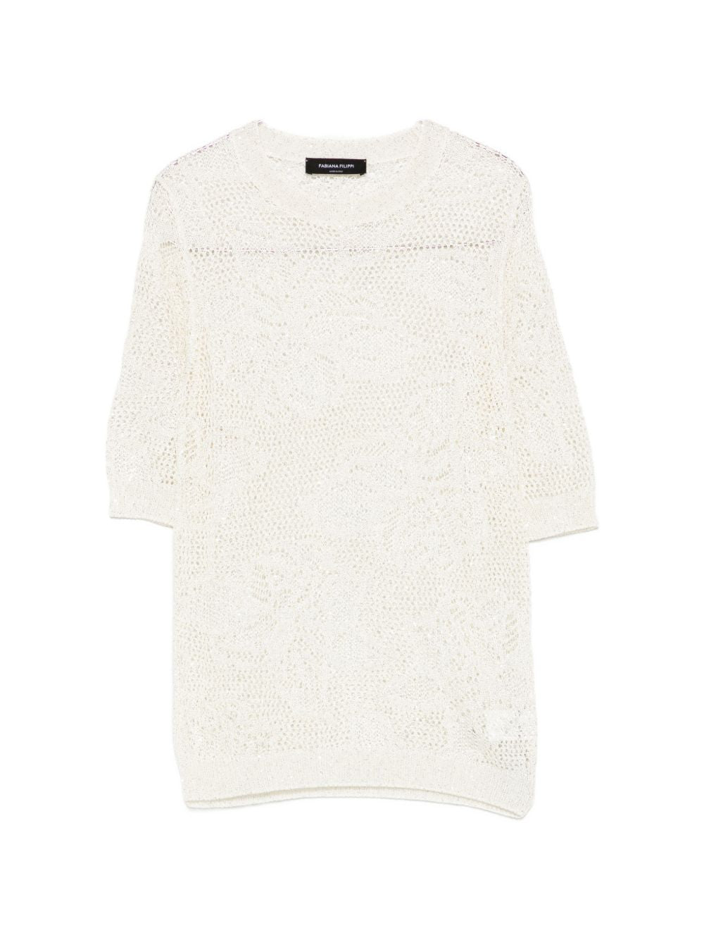 Fabiana Filippi Openwork Crewneck T-shirt — Ivory