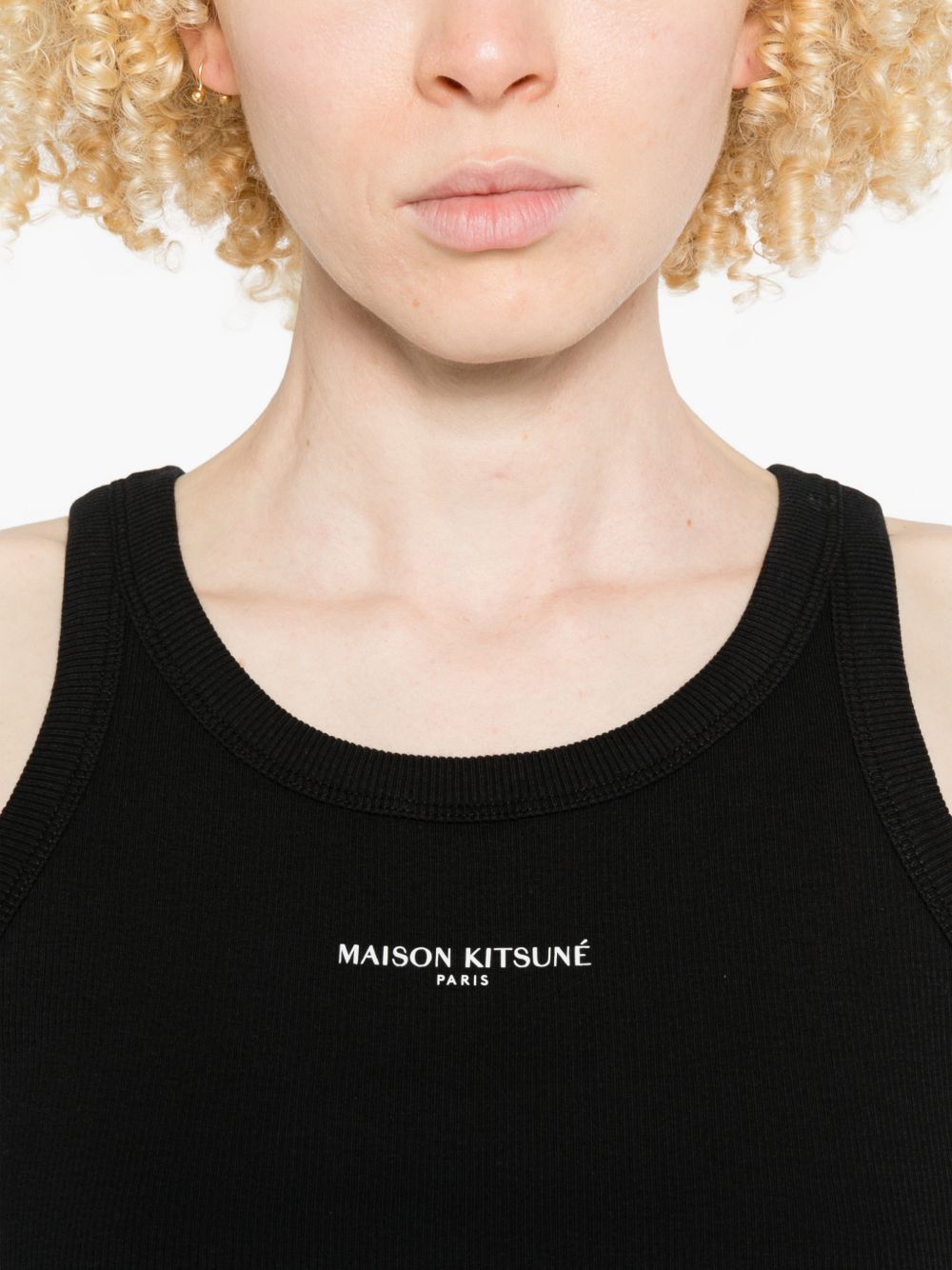Maison Kitsuné Logo-Embroidered Cotton Tank Top — Black