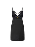 Elisabetta Franchi Open-Back with Pleated Bust Mini Dress — Black