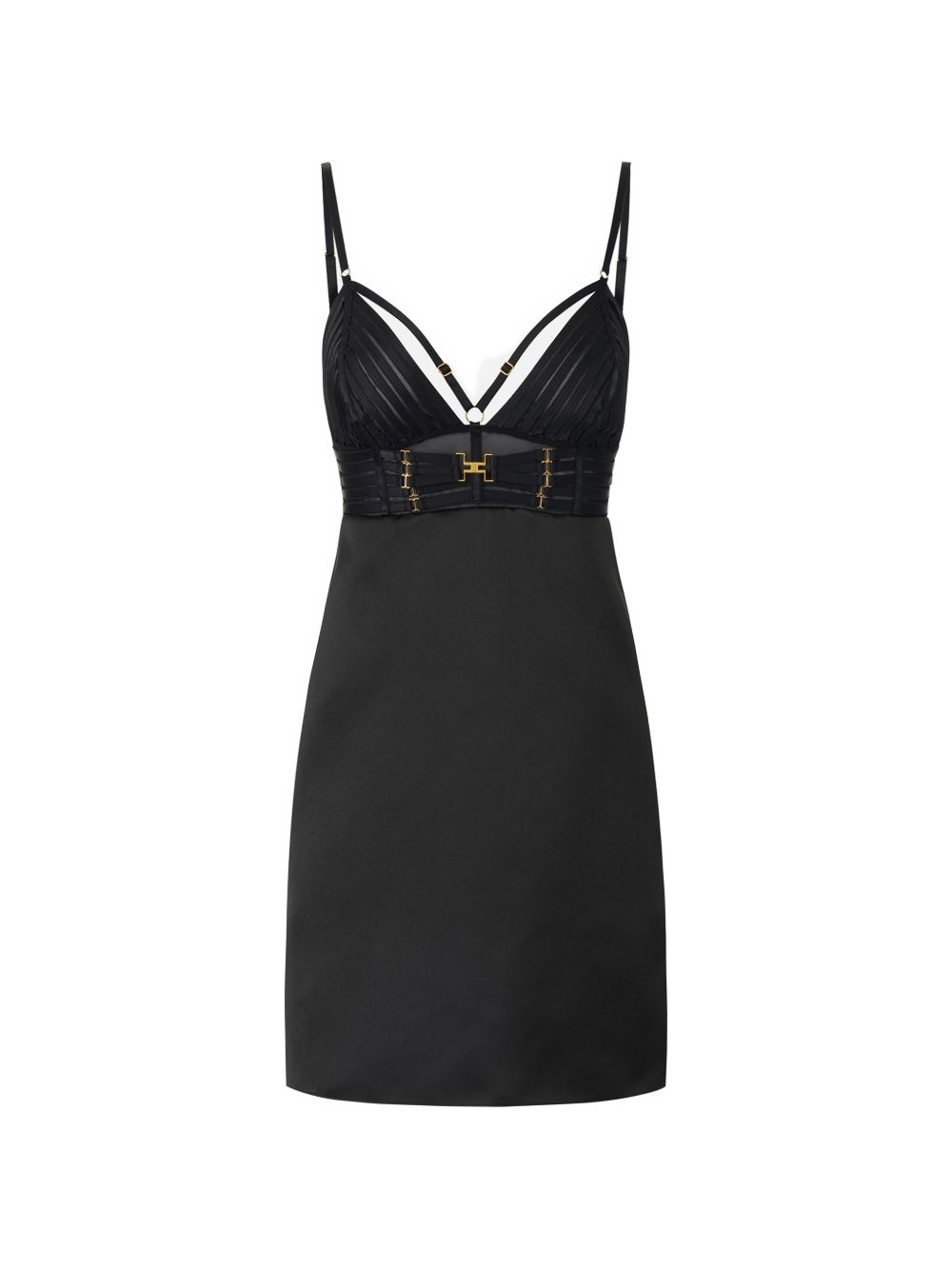Elisabetta Franchi Open-Back with Pleated Bust Mini Dress — Black