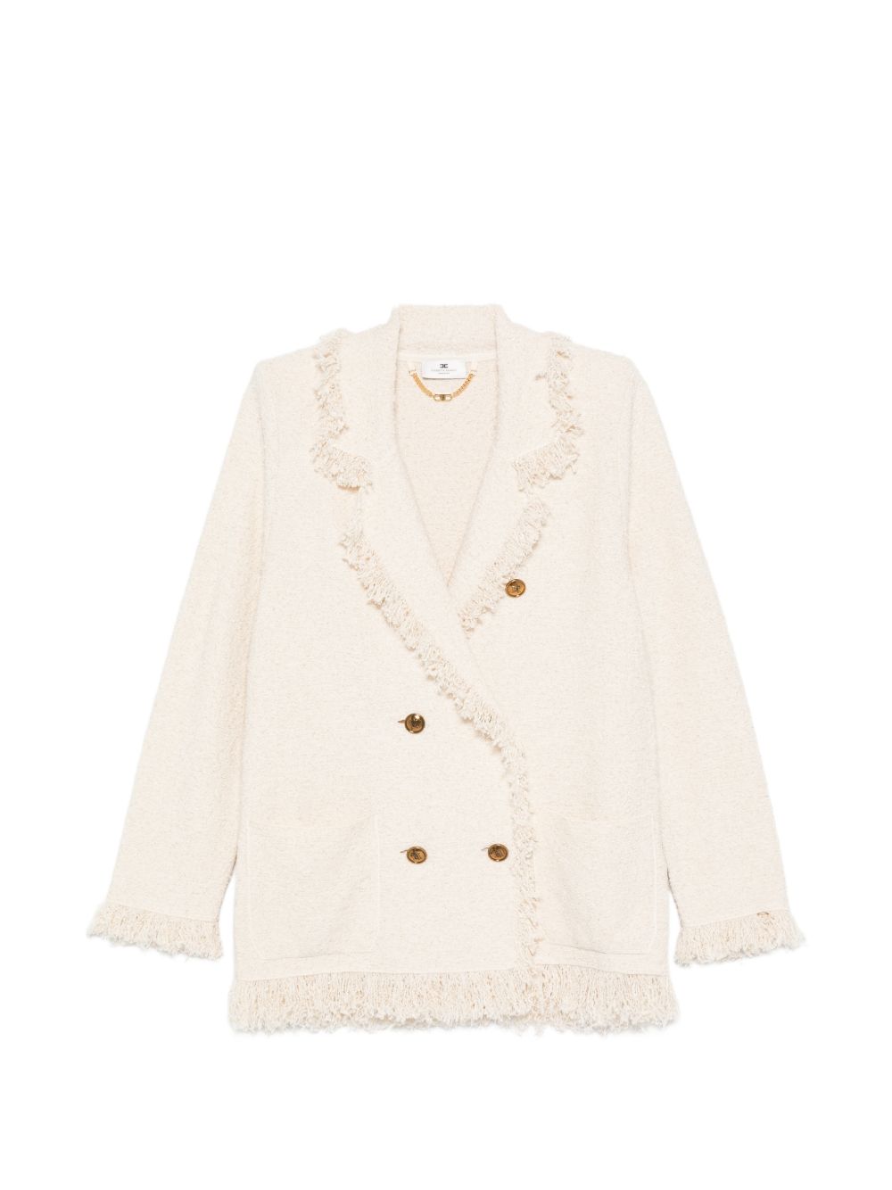 Elisabetta Franchi Fringed-Trim Cotton Blazer — cream