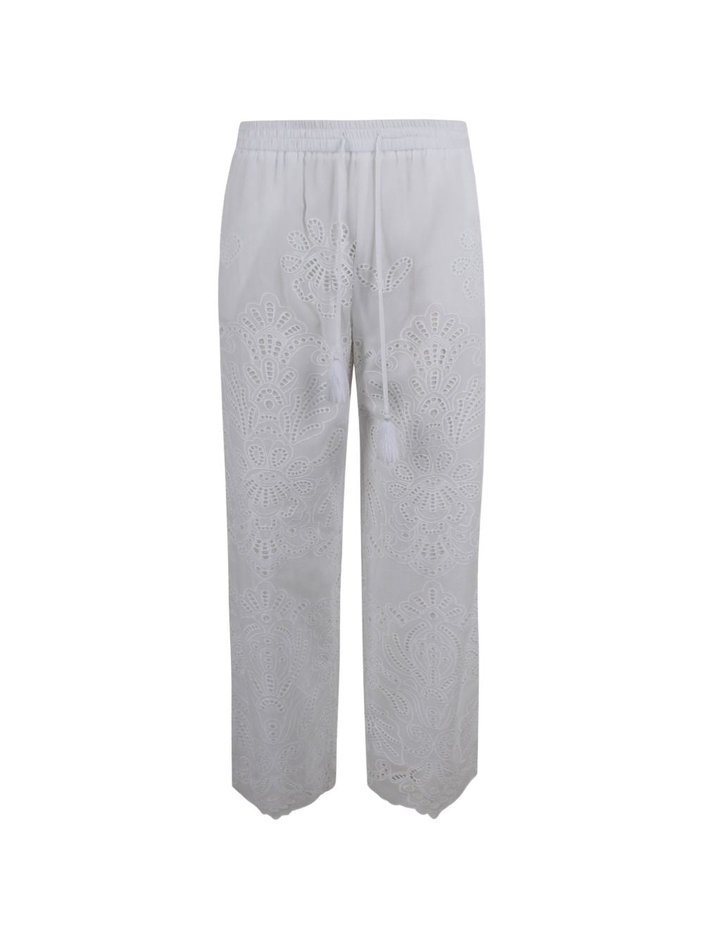 Ermanno Firenze Eyelet-Embroidered Cotton Trousers — white