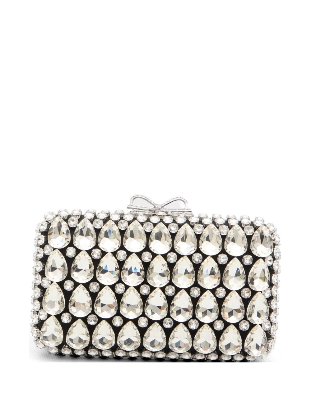 Self-Portrait Crystal-Embellished Satin Clutch — Black