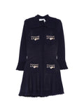 Self-Portrait Charm-Embellished Pointelle Knit Dress — Navy