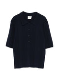 Closed Ribbed Knit Polo Shirt — Navy