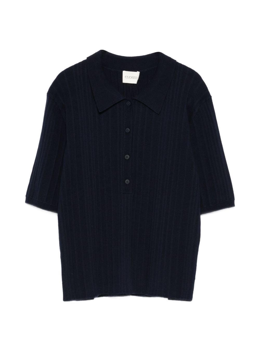Closed Ribbed Knit Polo Shirt — Navy