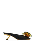 Ferragamo S-Shaped Heel with Jeweled Embellishment Mule — Black