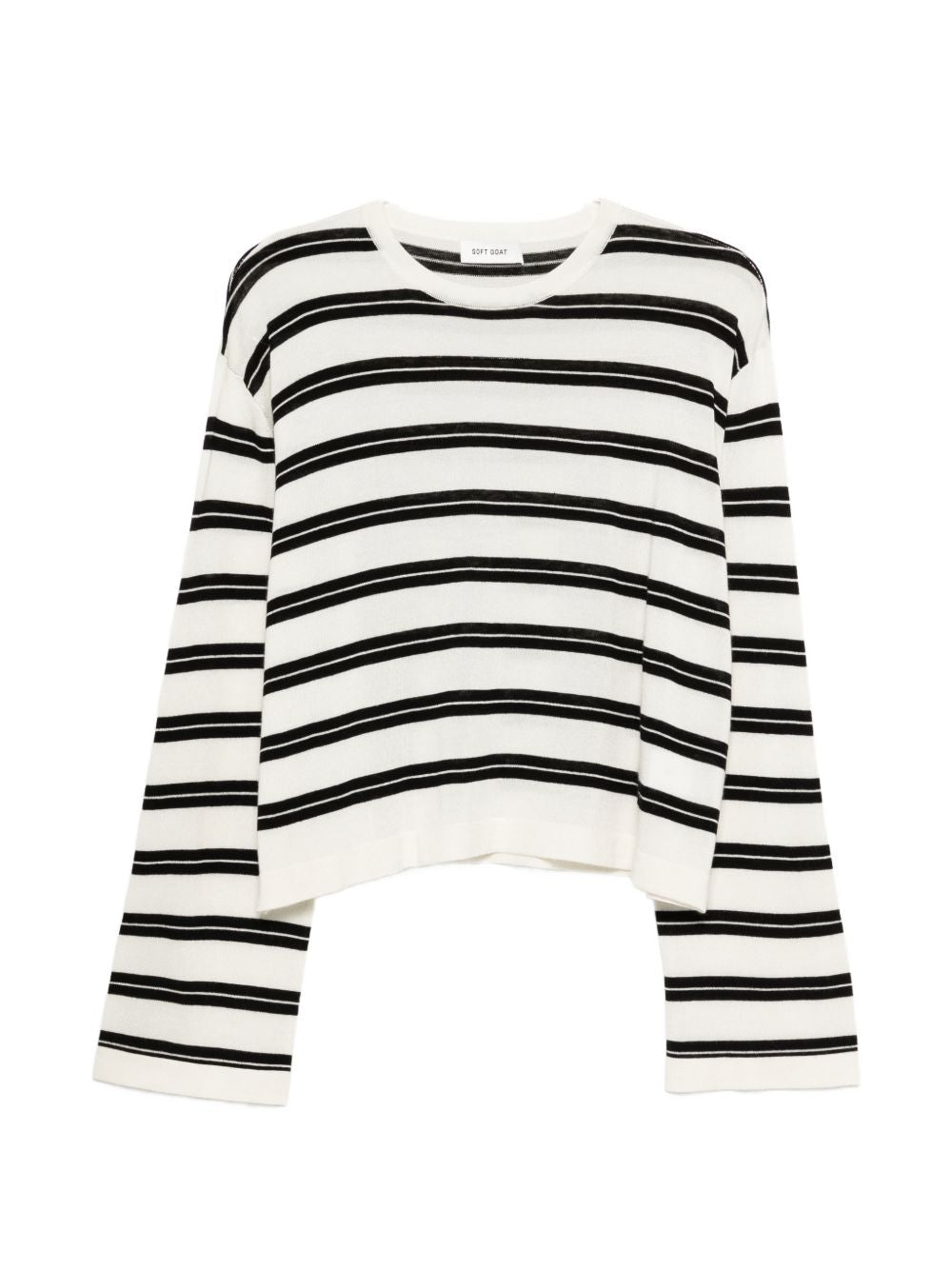 Soft Goat Striped Cashmere-Silk Blend Sweater — Cream