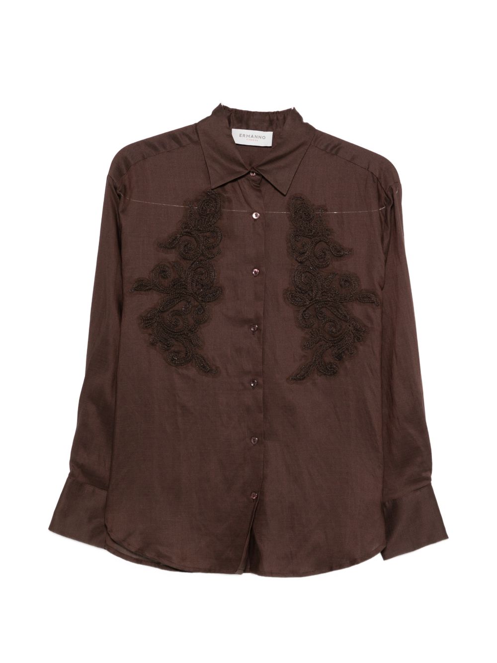 Ermanno Firenze Lace-Embellished Shirt — Brown