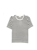 Soft Goat Striped Silk and Cashmere T-Shirt — Black
