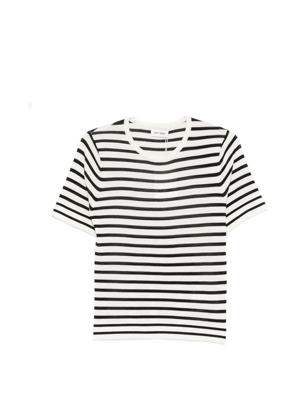 Soft Goat Striped Silk and Cashmere T-Shirt — Black