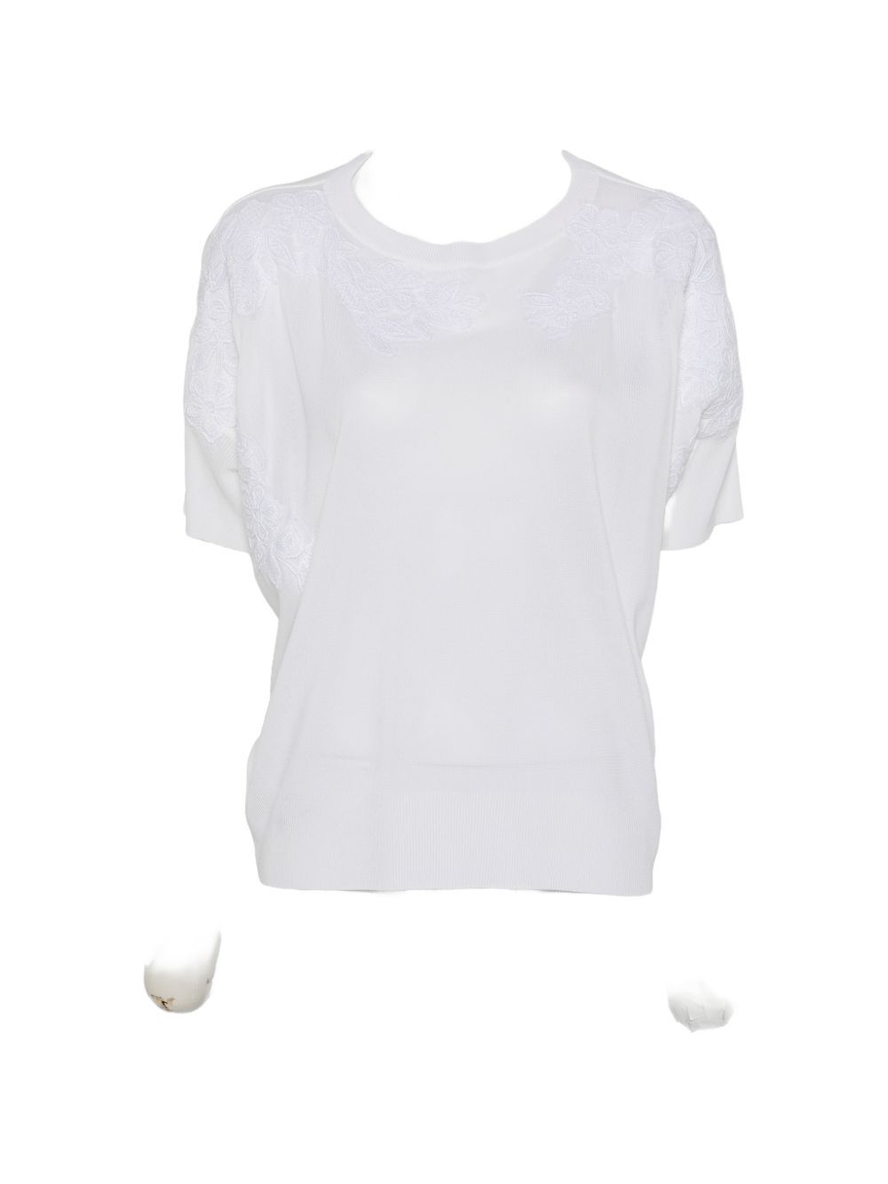 Ermanno Firenze Lace-Detail Cotton T-shirt — White