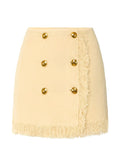 Elisabetta Franchi Bouclé Knit with Fringe Trim Skirt — Cream
