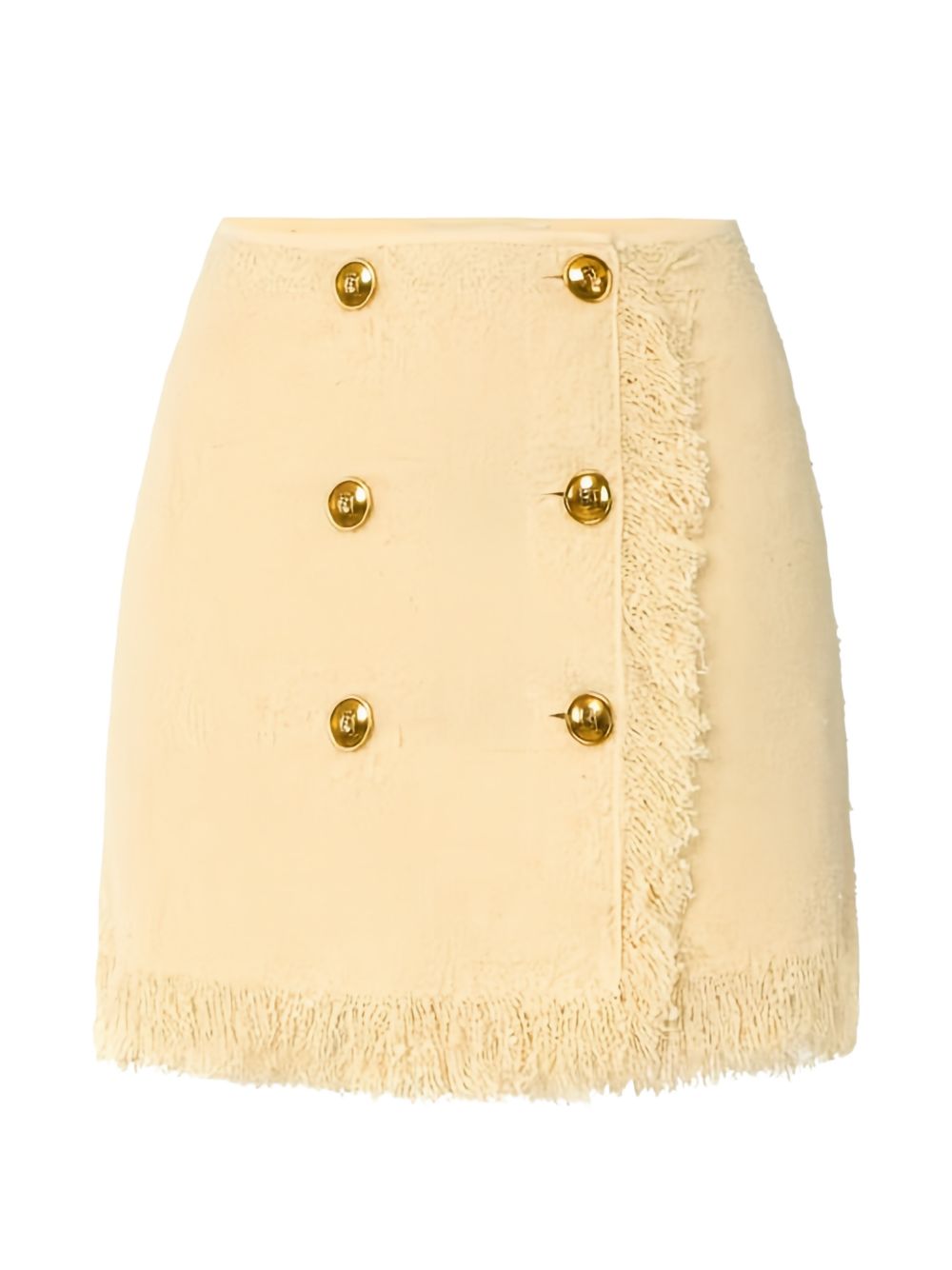 Elisabetta Franchi Bouclé Knit with Fringe Trim Skirt — Cream