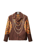 Versace Graphic Print Silk Shirt — Brown