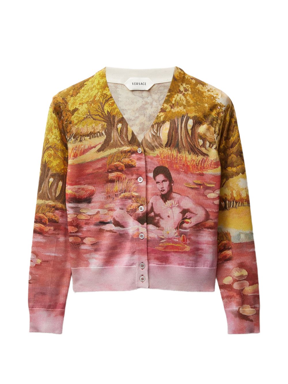 Versace The Naturist Printed Silk Cardigan — Yellow
