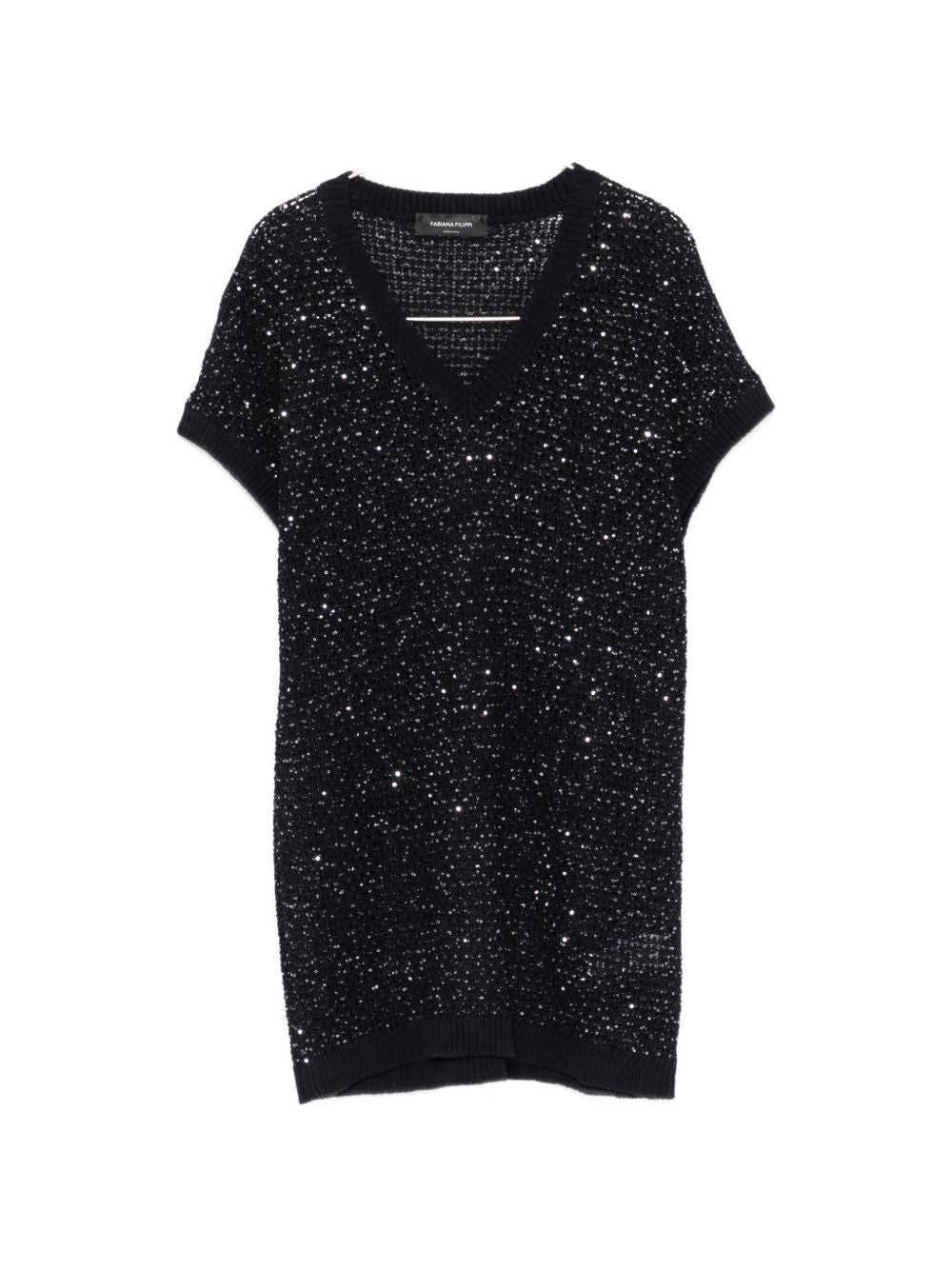 Fabiana Filippi Sequin-Embellished V-Neck Blouse — Black