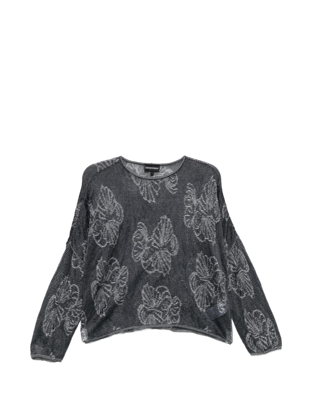 Emporio Armani Embroidered Floral Crewneck Sweater — Charcoal