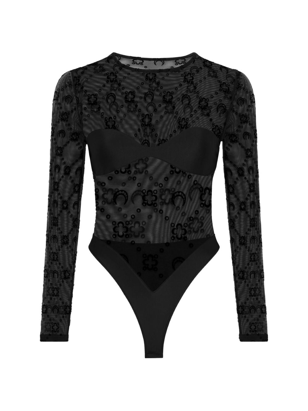 Marine Serre Moonogram Flocked Bodysuit — Black