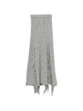 MRZ Fringed Hem Textured Cotton Skirt — Grey