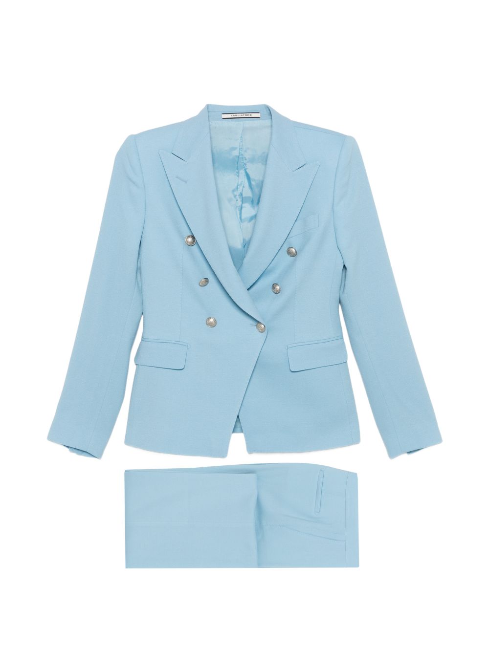 Tagliatore Double-Breasted Linen Pant Suit — Blue