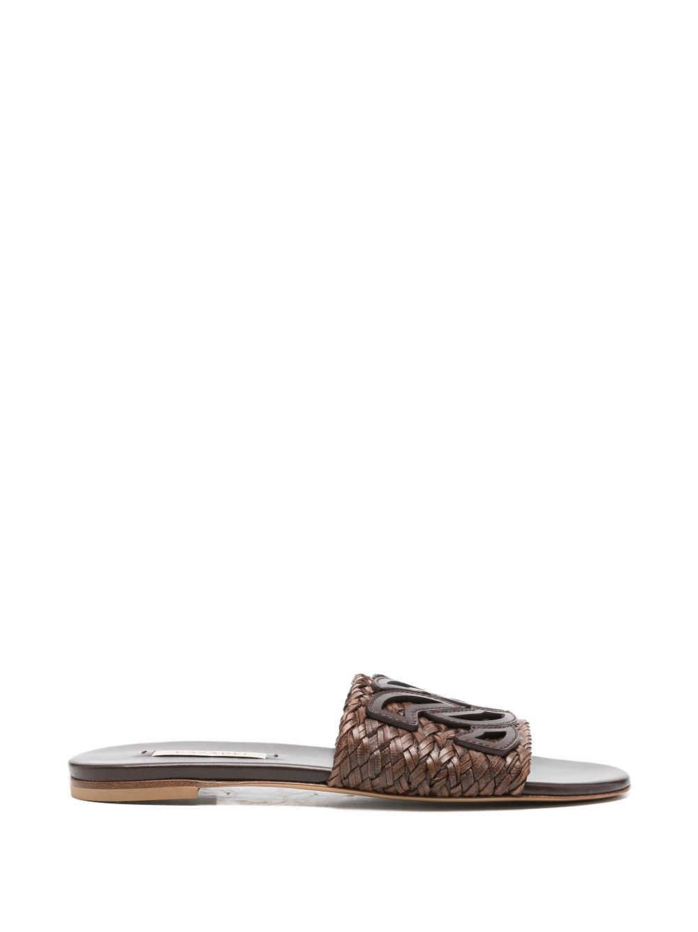 Casadei Woven Leather Strap Flat — Brown