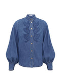 Zimmermann Denim Appliqué Wings Shirt — Blue