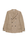 Boglioli Linen Check Double-Breasted Blazer — Brown
