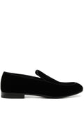 Giorgio Armani Embroidered Logo Velvet Loafer — Black
