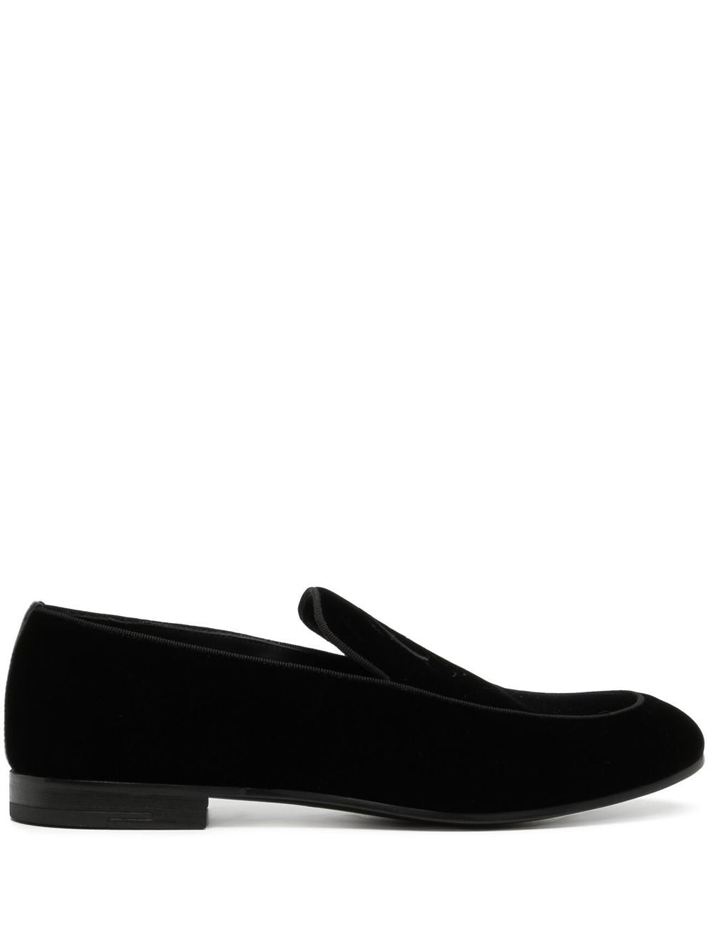 Giorgio Armani Embroidered Logo Velvet Loafer — Black